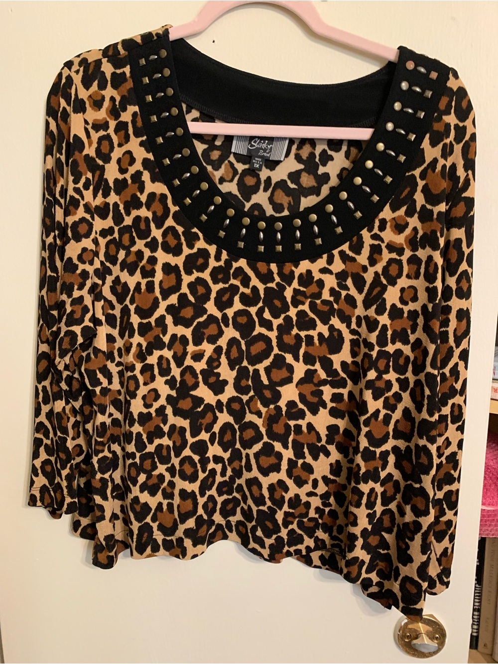 Slinky Brand Leopard-Print Tunic with Studded Black Scoop Neck